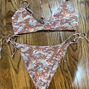 Skatie Floral Bikini in Brown and Pink